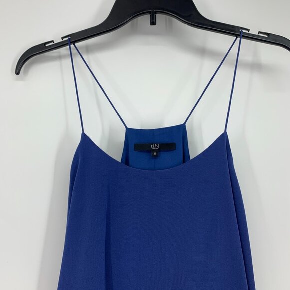 Tibi 100% Silk Top Ruffle Cami Tank Blue Sleeveless Racerback - Picture 4 of 10